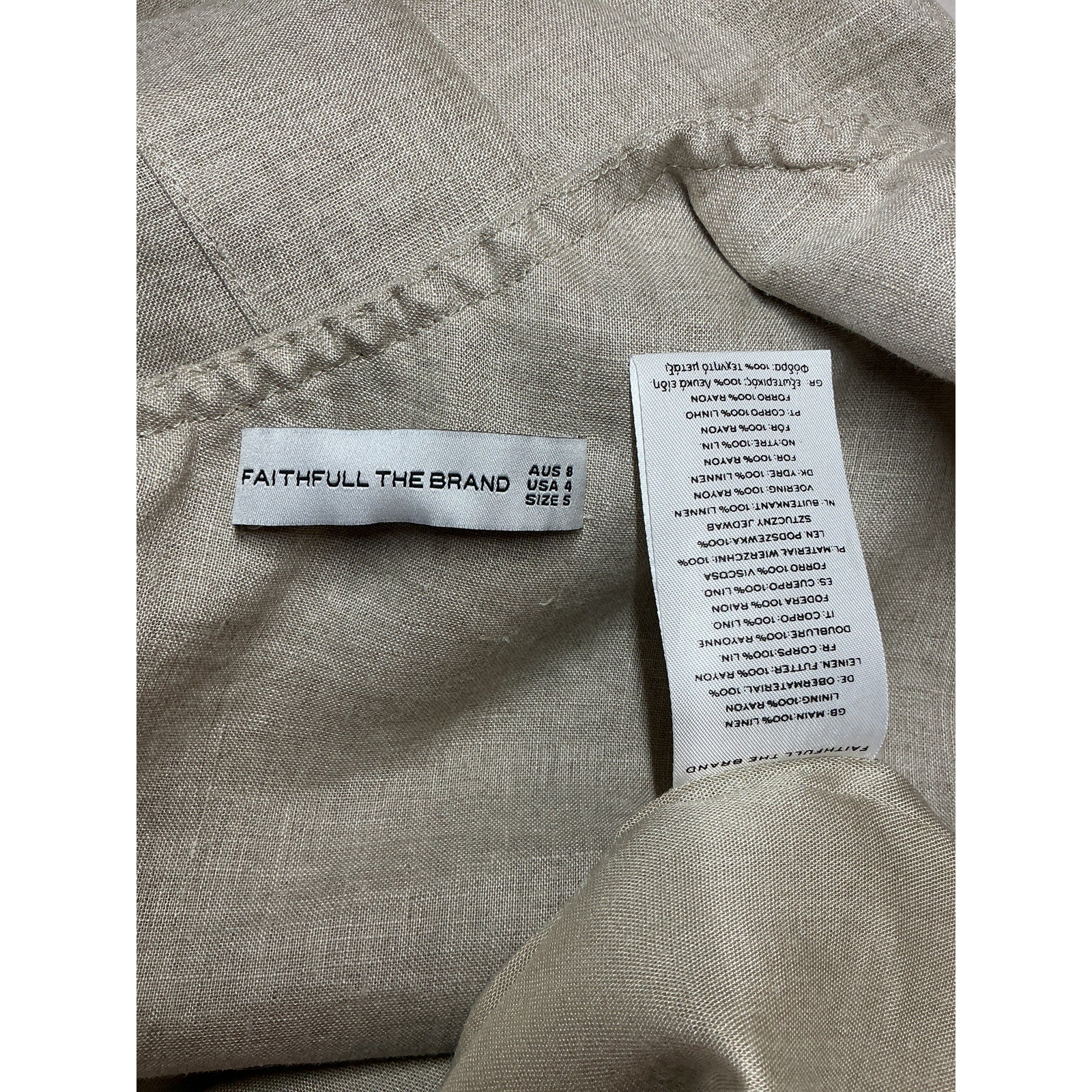 Faithfull The Brand + Net Sustain 'Jomana' Tan One-Shoulder Ruched Linen Maxi Dress Size XS