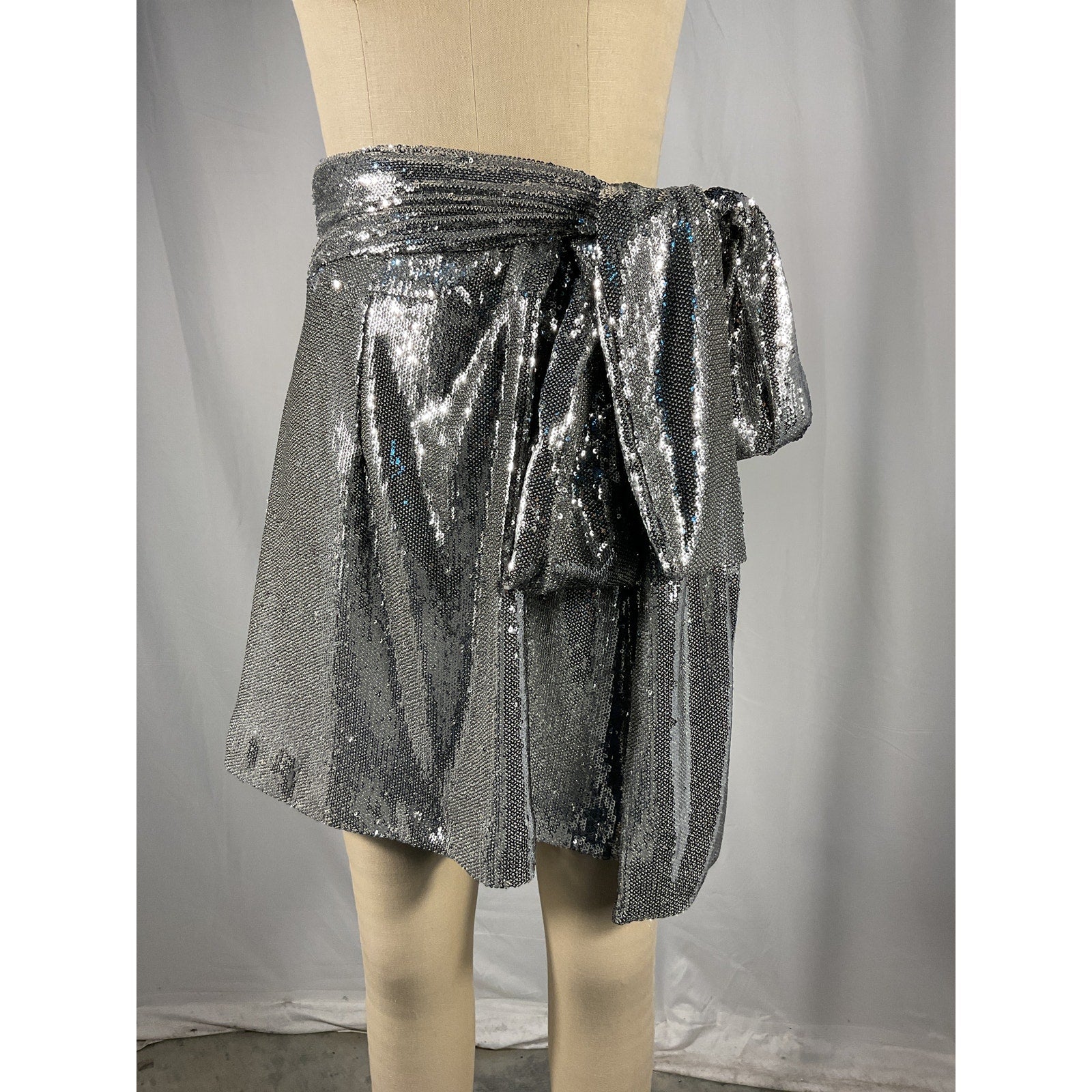 Bernadette 'Bernard' Silver Asymmetric Sequined Taffeta Mini Skirt Size 42