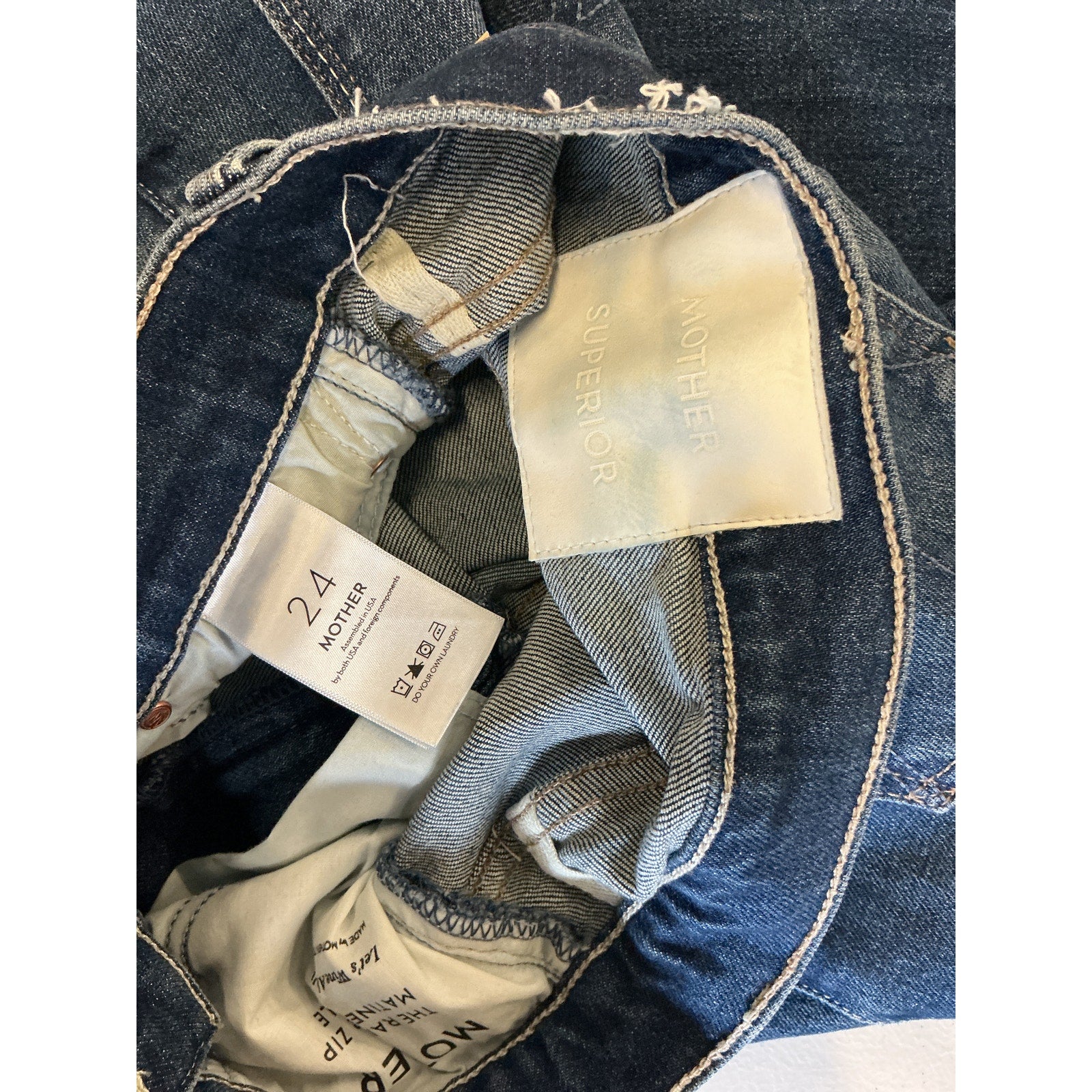 Mother + Net Sustain 'The Rambler' Blue Cotton Zip Matinee Cropped High-Rise Straight-Leg Denim Jeans Size 24