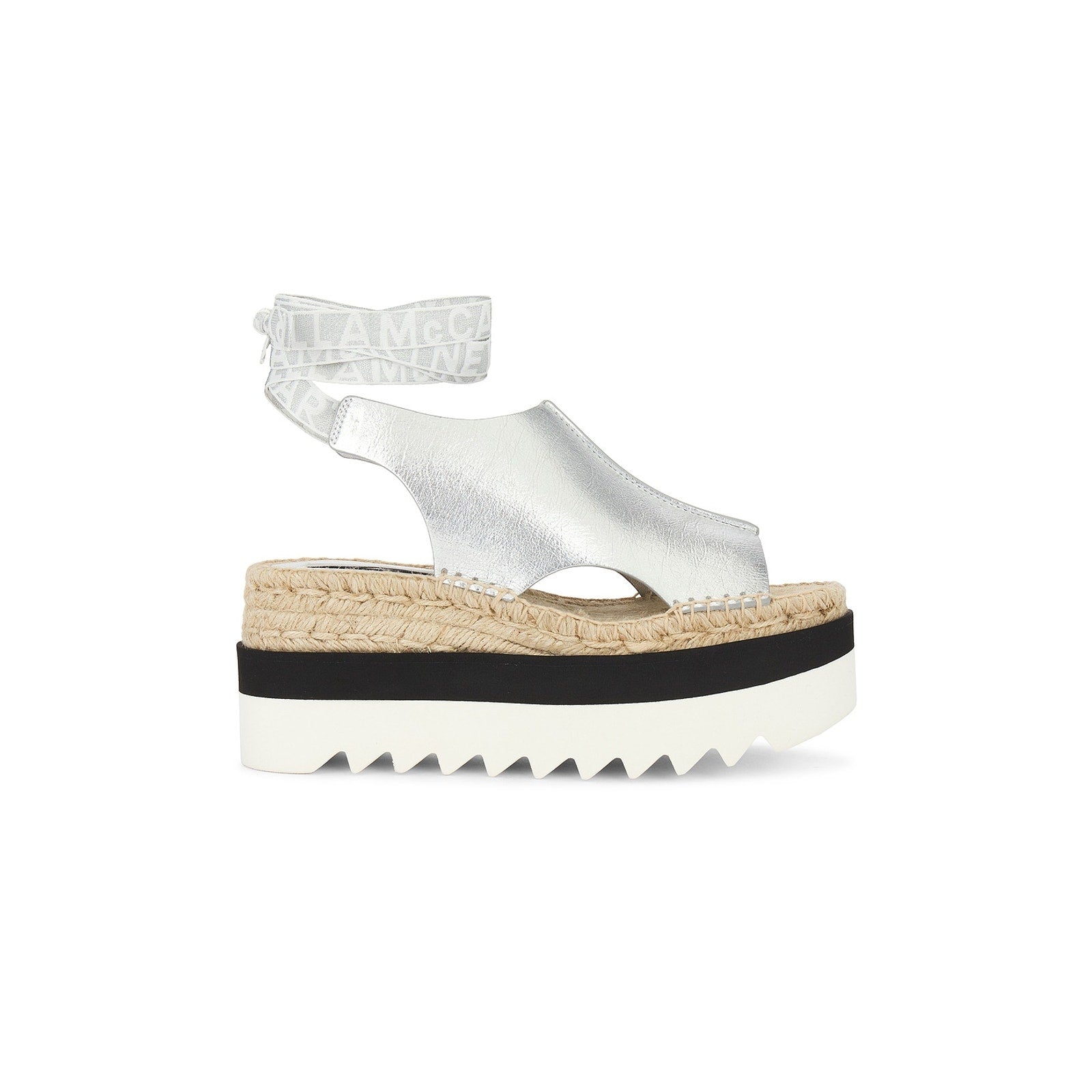 Stella Mccartney 'Gaia' Silver Leather Wrinkly Metallic Sandal Size 9