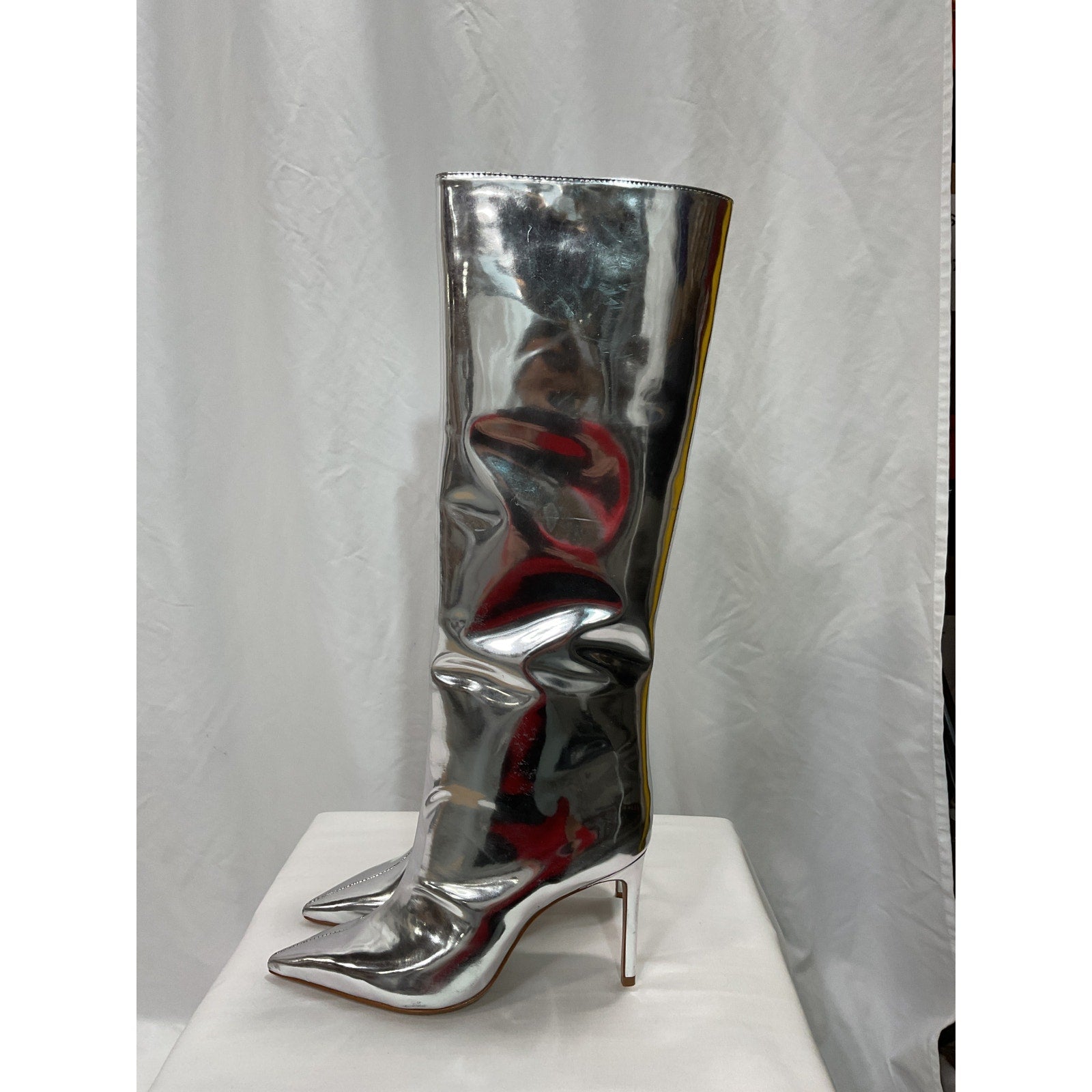 Schutz 'Mary Up' Silver Leather Stiletto Boot Size 7