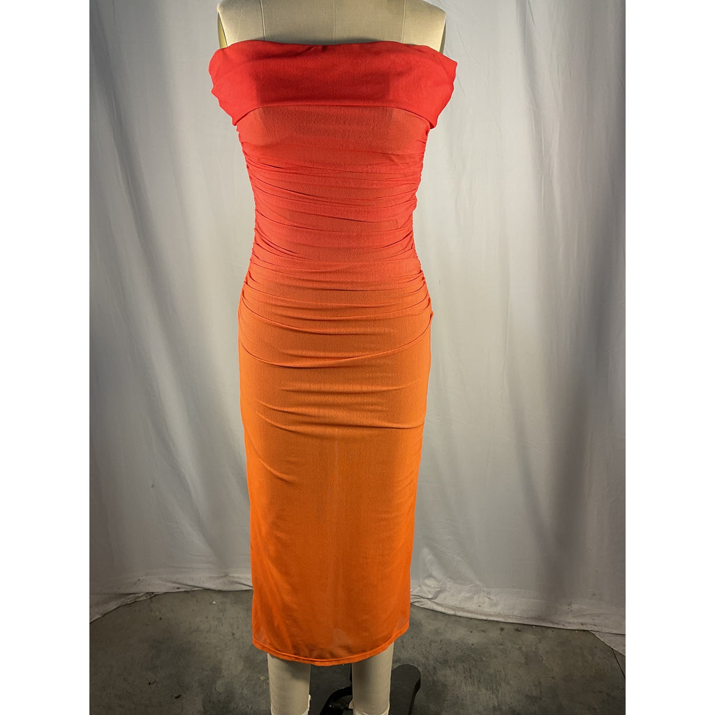 Michael Costello x Revolve 'Sunset' Orange Polyester Midi Dress Size S