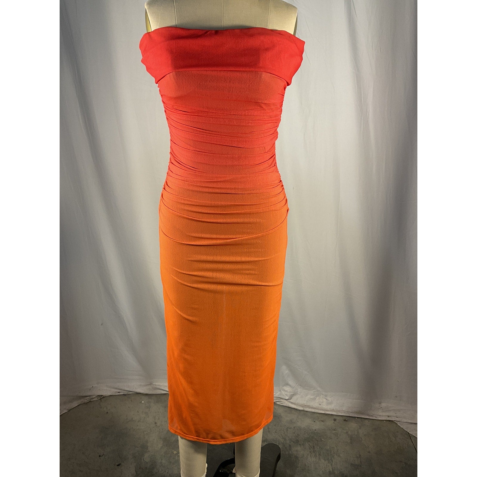 Michael Costello x Revolve 'Sunset' Orange Polyester Midi Dress Size S