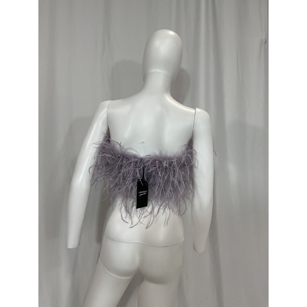 Lamarque 'Zaina' Purple Ostrich Feather Bustier Top Size S - NWT