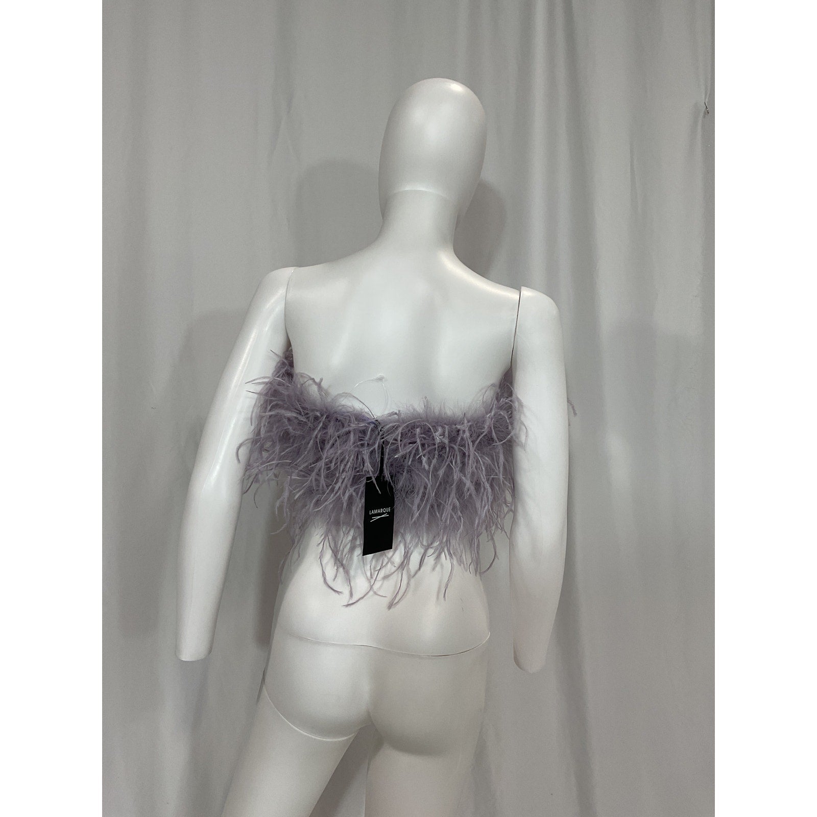Lamarque 'Zaina' Purple Ostrich Feather Bustier Top Size S - NWT