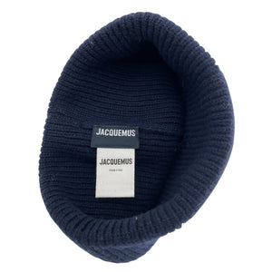 Jacquemus Ribbed Blue Logo Patch Beanie