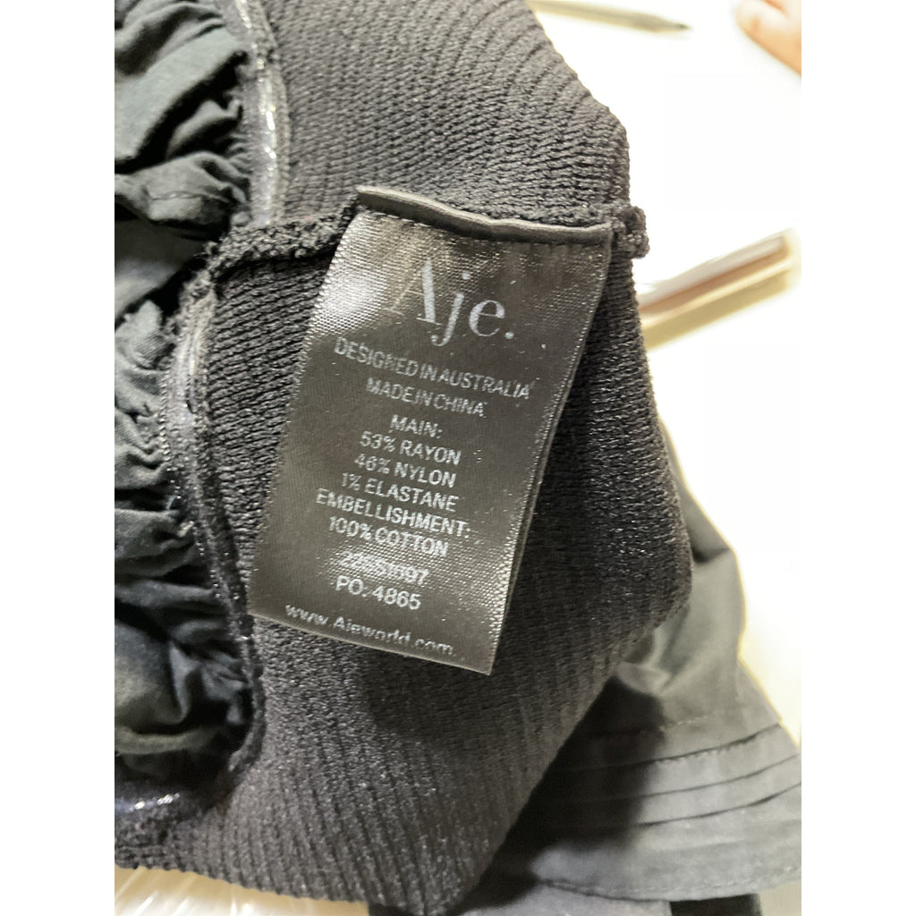 Aje 'Corinne' Black Poplin Square Neck Ruffled Knit Crop Top Size XXS