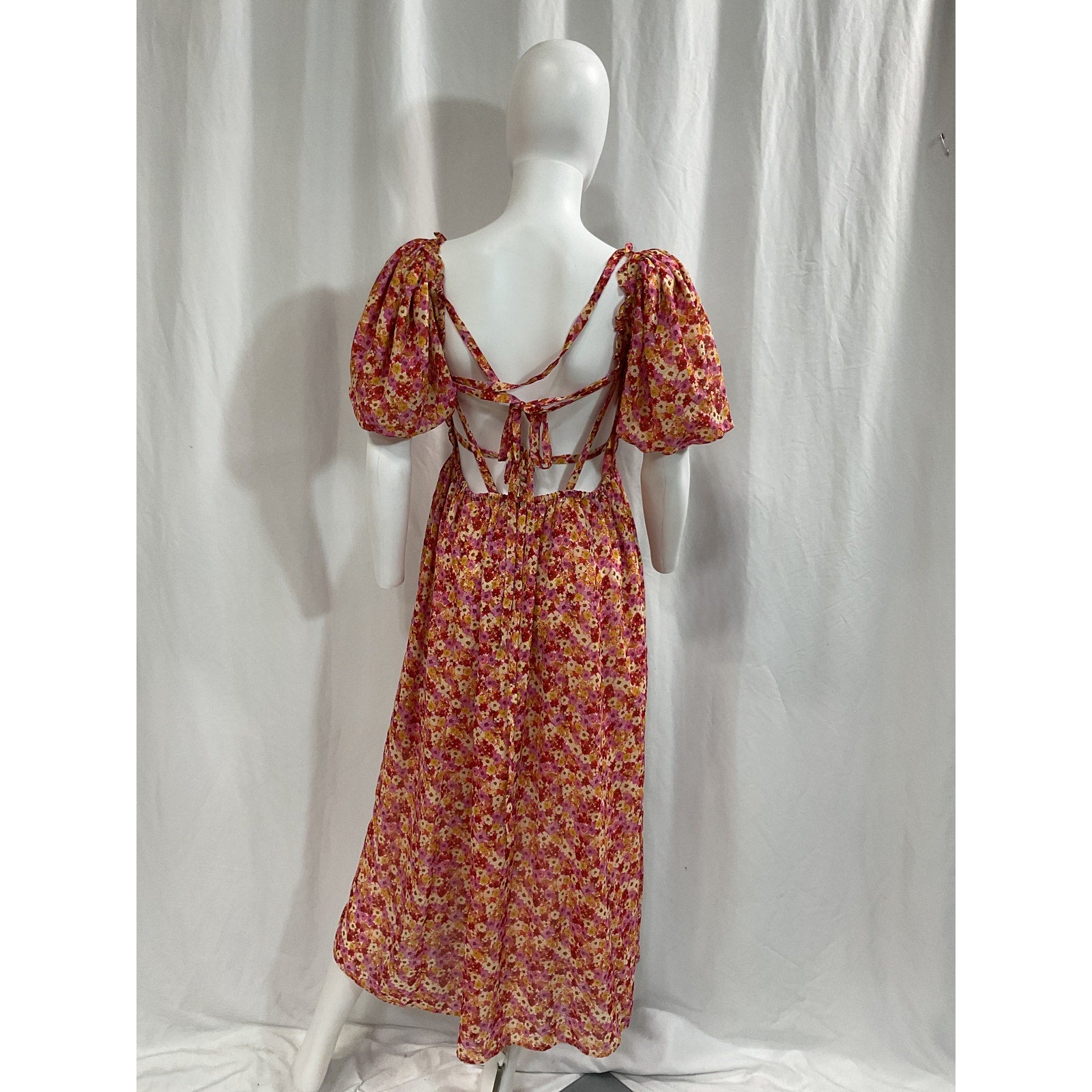 For Love & Lemons 'Felicia' Pink Chiffon Midi Dress Size M