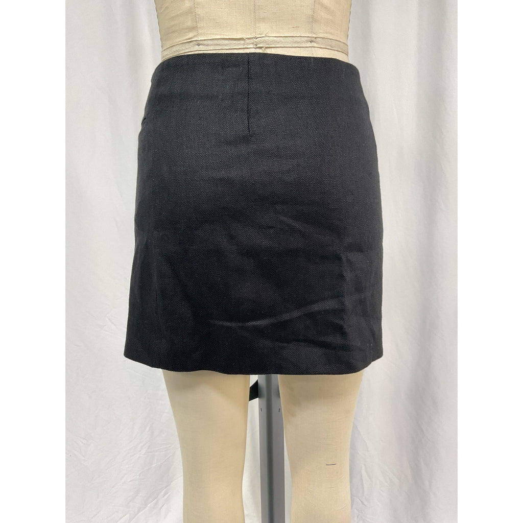 Anine Bing 'Natalia' Black Linen Wrap-Front Mini Skirt Size S