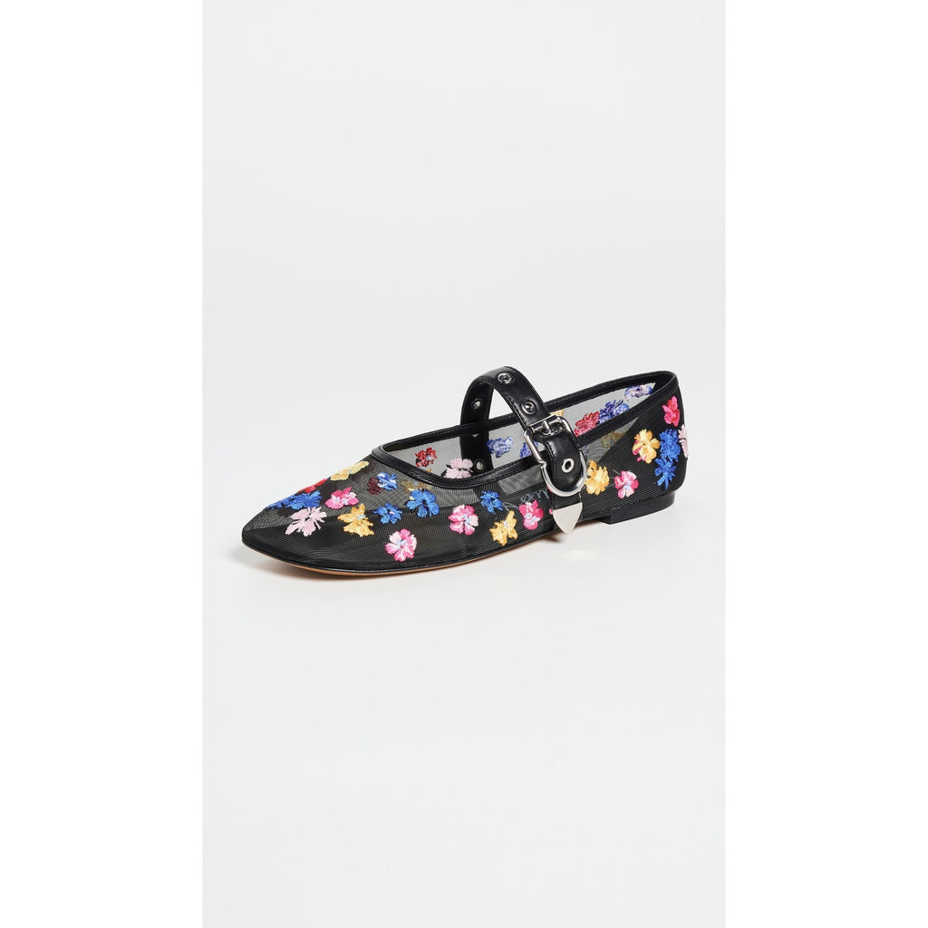 3.1 Phillip Lim 'Id' Black Flowerworks Floral Mesh Mary Jane Flats Size 8
