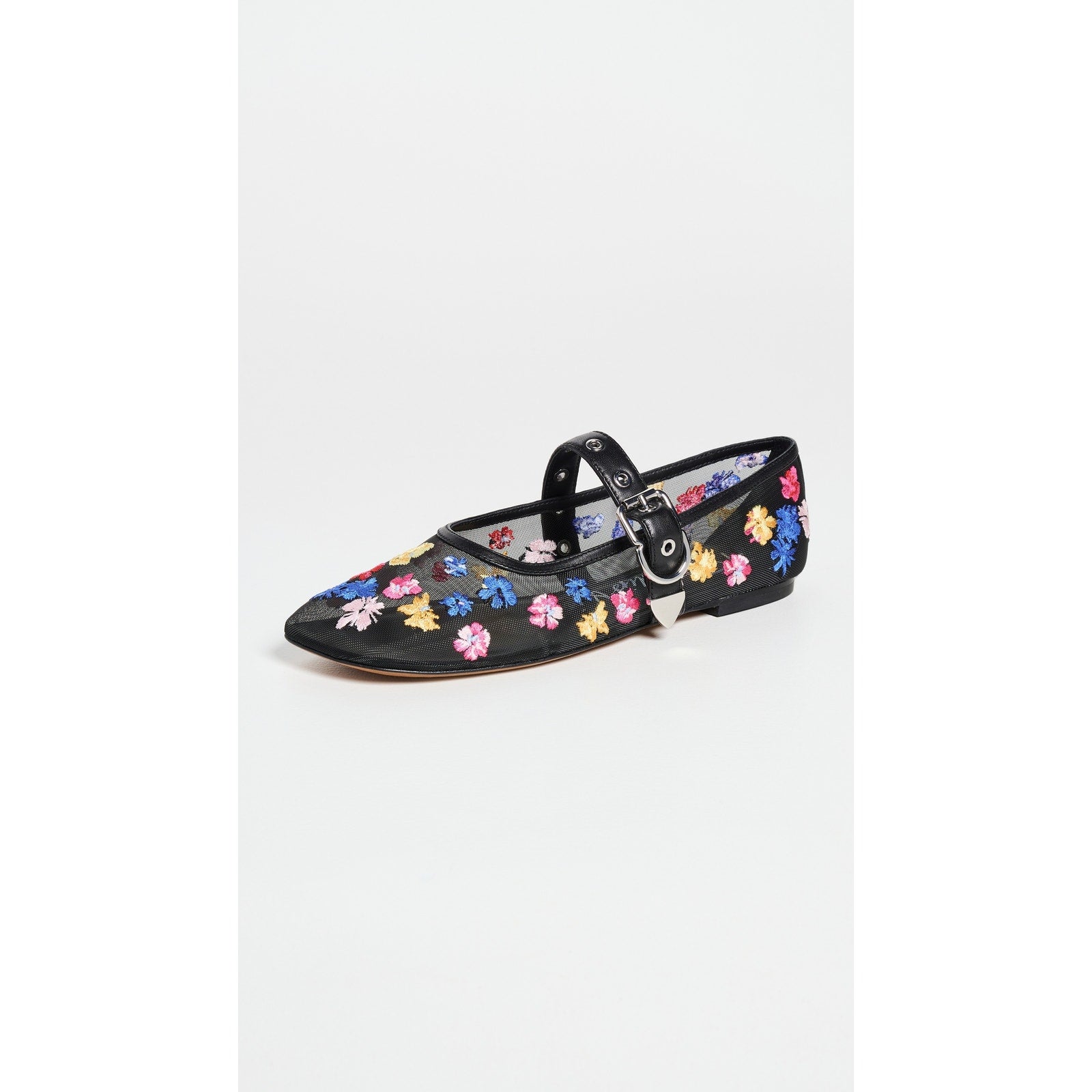 3.1 Phillip Lim 'Id' Black Flowerworks Floral Mesh Mary Jane Flats Size 8