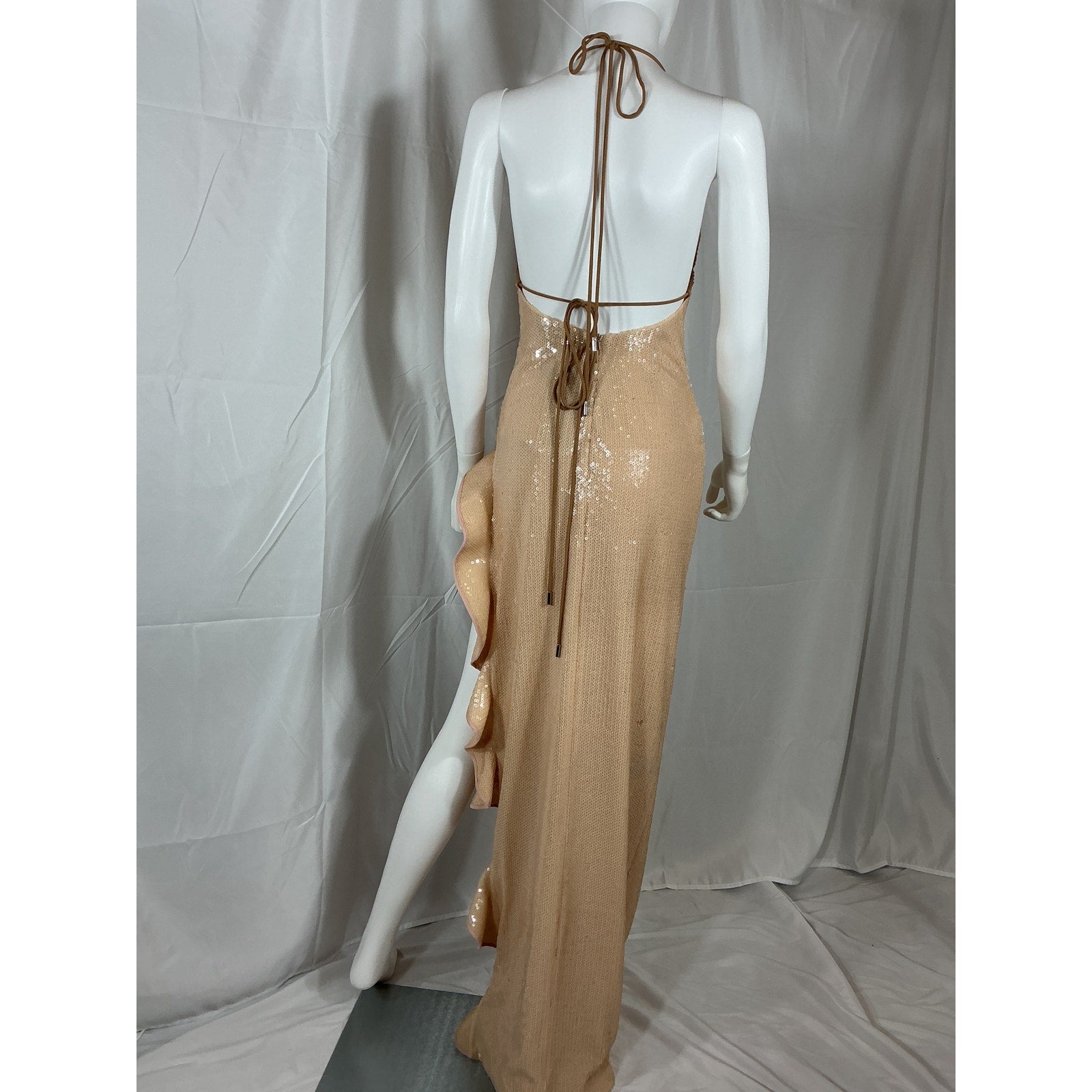 David Koma 'Ruffle' Tan Open Leg Sequin Gown Size 2 - NWT