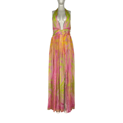 Retrofête Halter Tropical Palm Zion Dress Size S