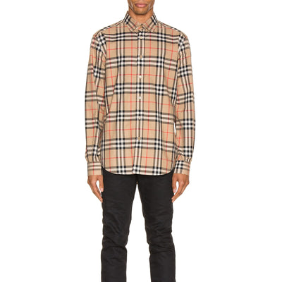 Burberry Classic Brown Nova Check Long Sleeve Mens Shirt Size S