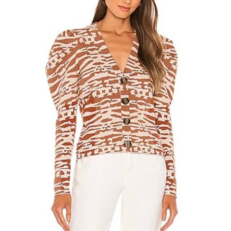 Ulla Johnson 'Rhea' Brown Tiger's Eye Jacquard Cardigan Size S