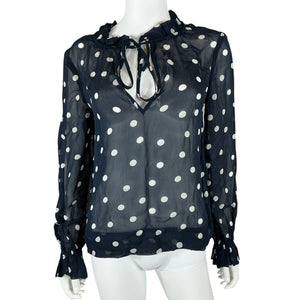 Ganni Sheer Sky Captain Polka Dot Tie Neck Blouse Size 2 US / 34 EU