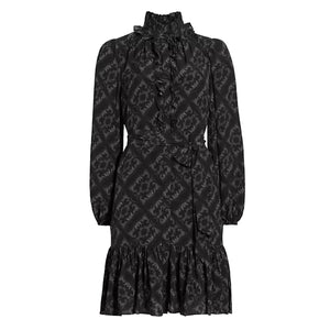 Kobi Halperin Ruffled Black Landry Nouveau Print Dress Size XL