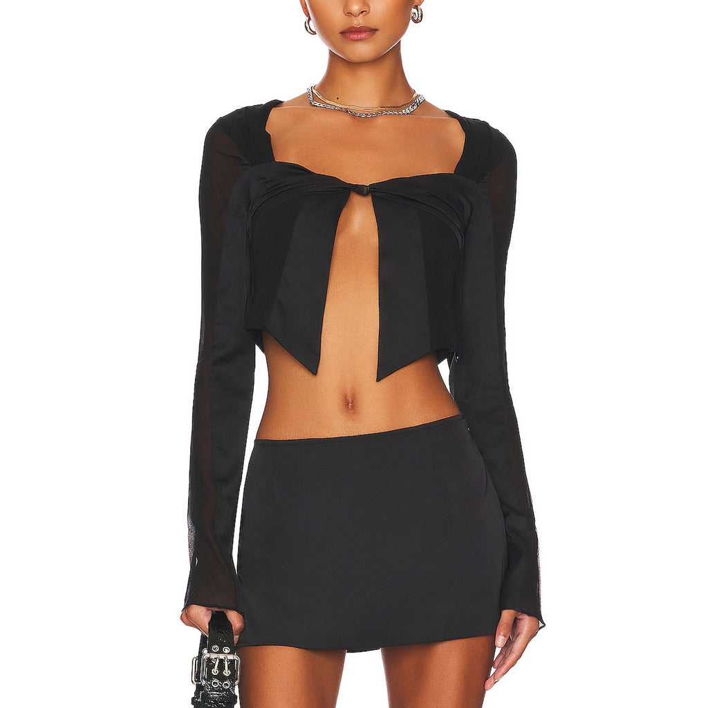 Guizio Long Sleeve Black Open Top Size M