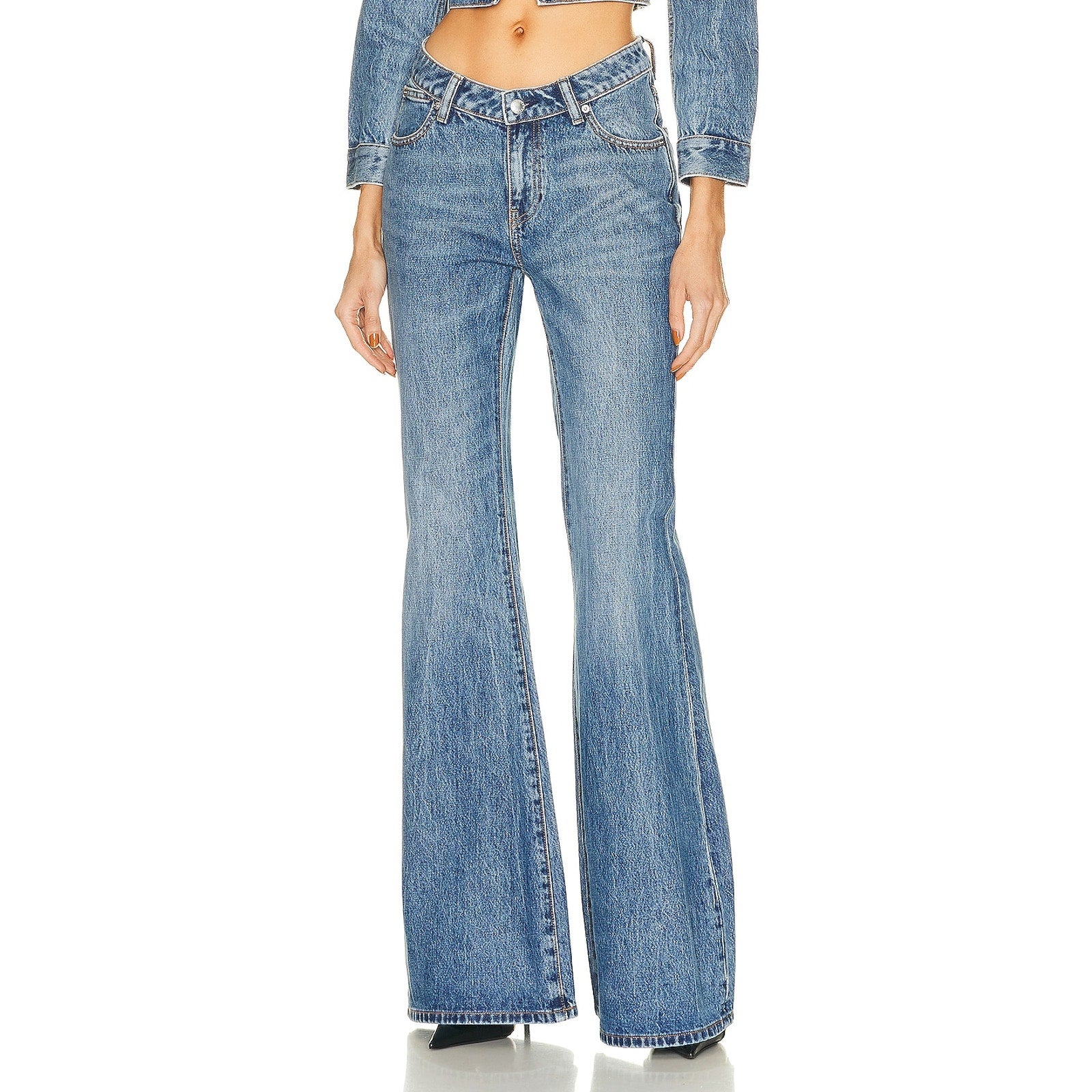 Alexander Wang 'Scoop' Blue Cotton Front Flare Jean Size 26 - NWT