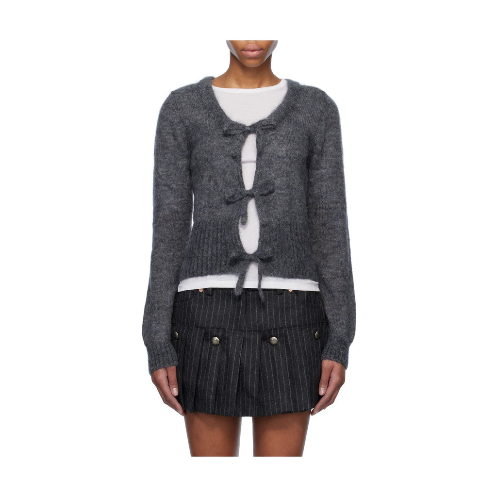 Ganni 'Tie String' Grey Mohair Cardigan Size XXS