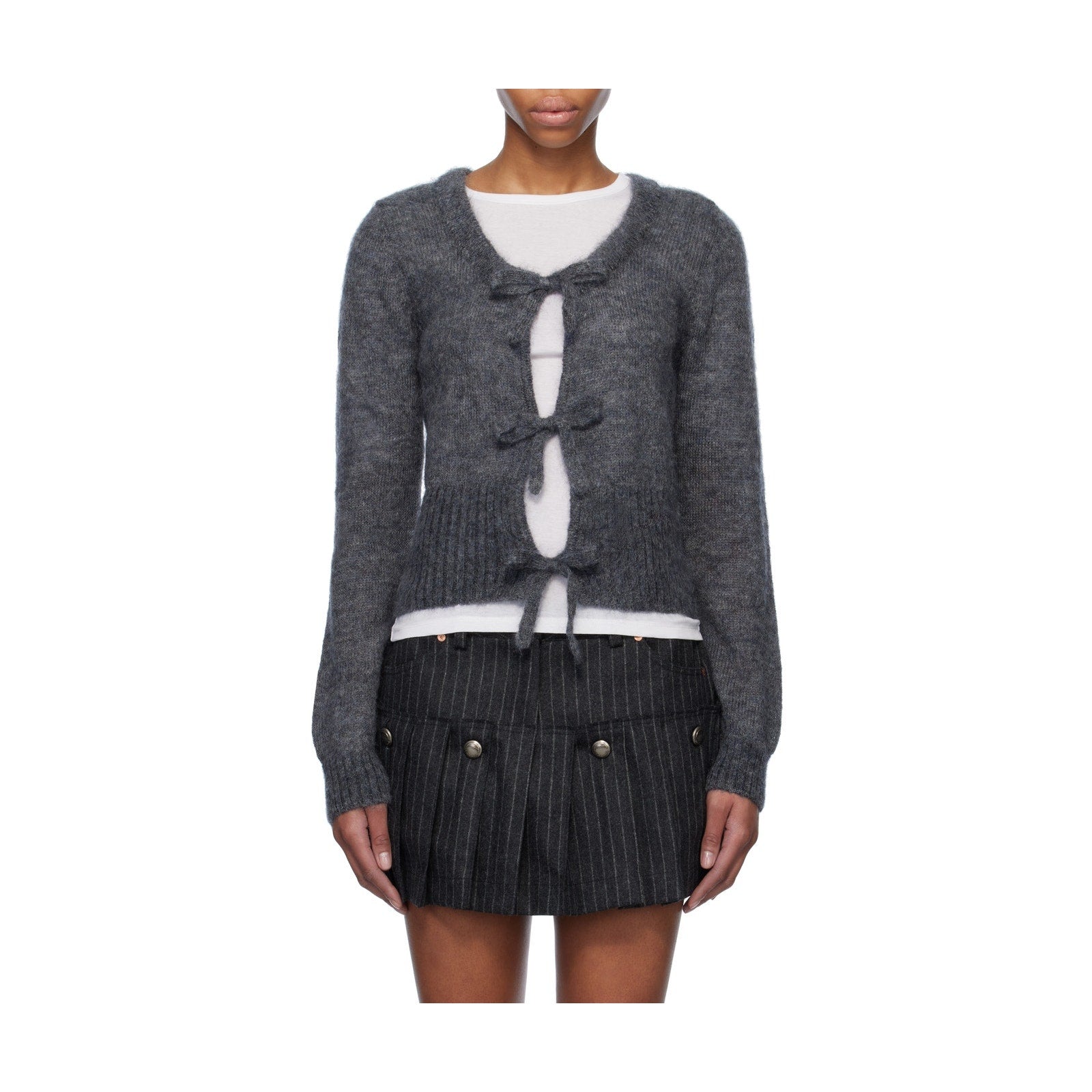 Ganni 'Tie String' Grey Mohair Cardigan Size XXS