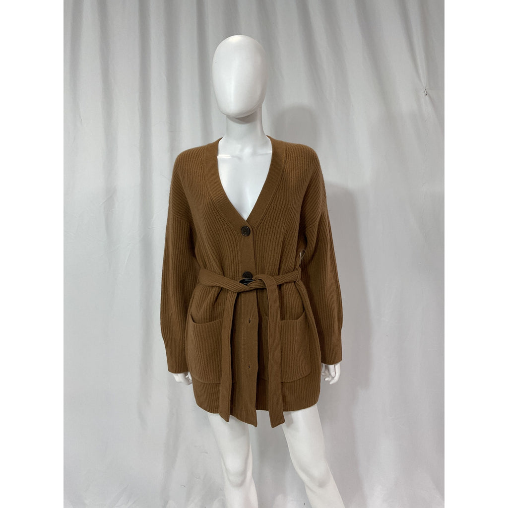 Vince Brown Ribbed V Neck Cardigan Size M - NWT