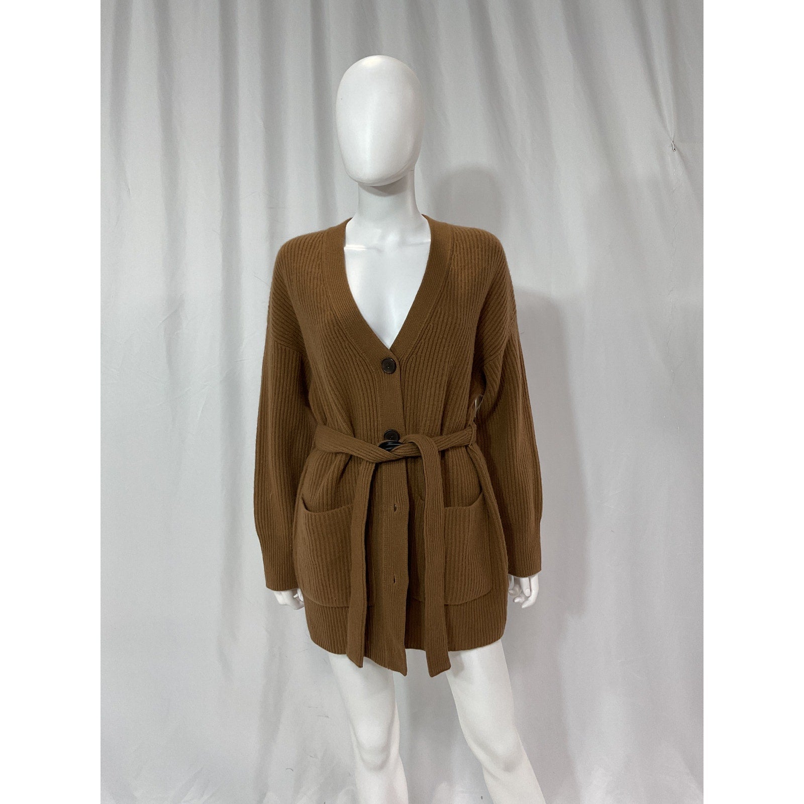 Vince Brown Ribbed V Neck Cardigan Size M - NWT