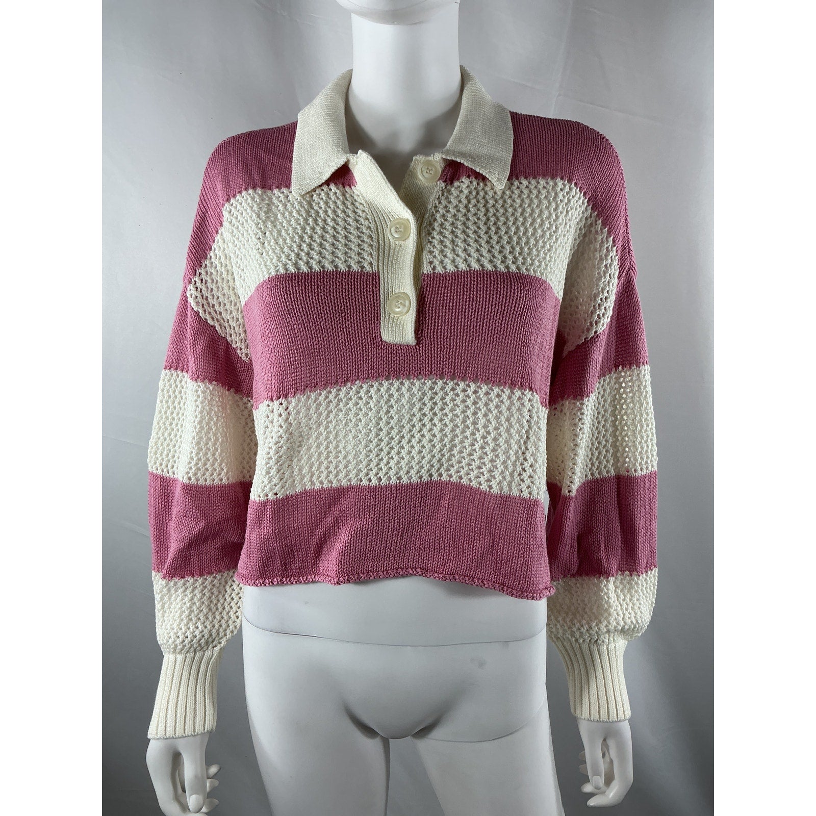 Lspace X Anthropologie Cropped Pink Cotton Rugby Sweater Size S - NWT