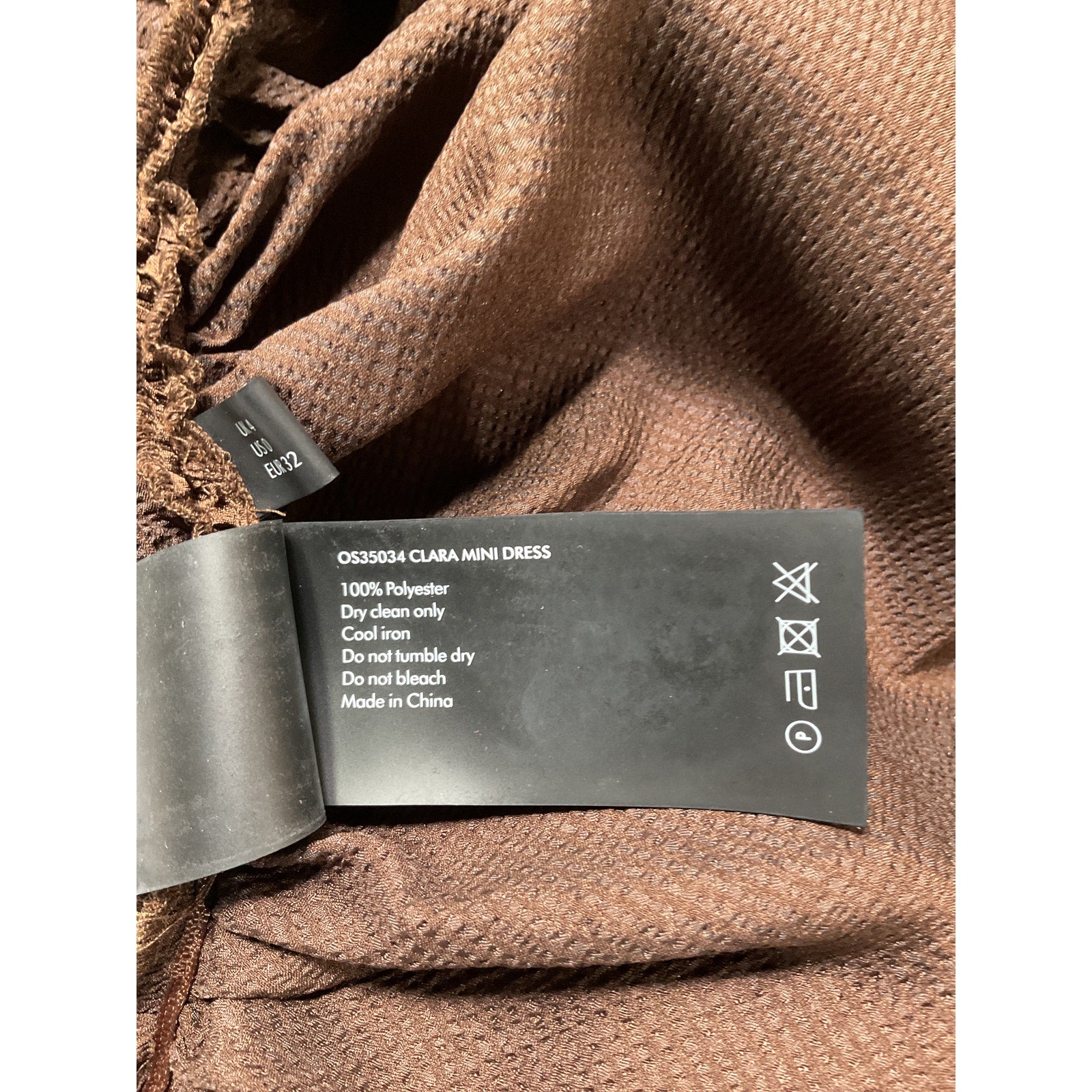 Solace London 'Clara' Brown Satin Mini Dress Size 0