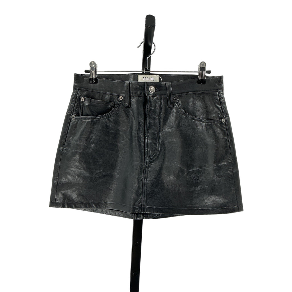 Agolde 'Liv' Black Leather Mini Skirt Size 26