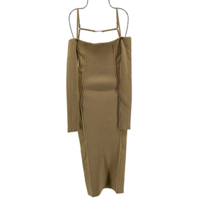 Jacquemus Embellished Ribbed Knit Sand Sierra Midi Dress Size FR 32 / US 0