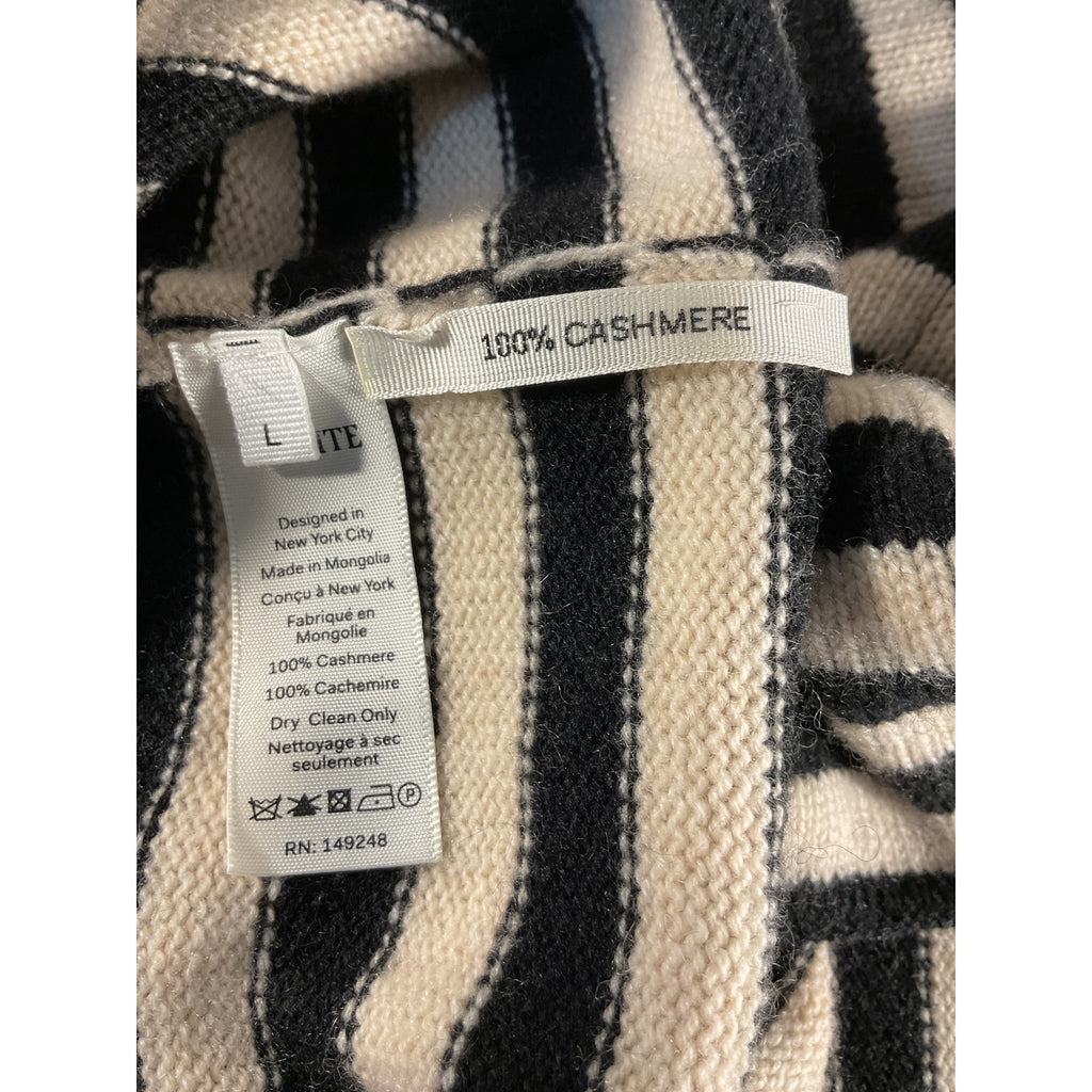 Khaite 'Georgia' Black Striped Cashmere V Neck Cross Back Straps Midi Dress Size L - NWT