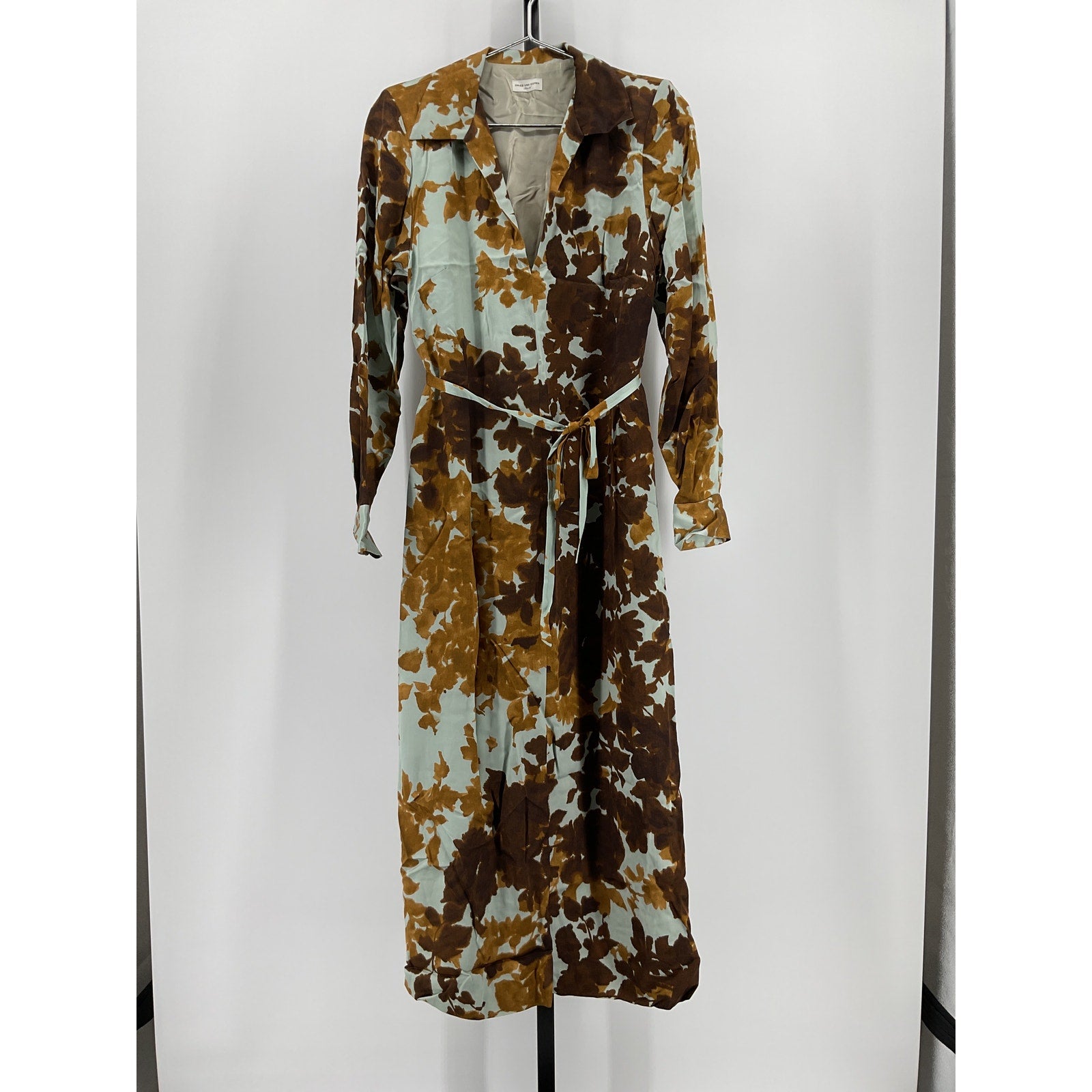 Dries Van Noten Belted Printed 'Charmeuse' Brown Viscose Midi Dress Size 36
