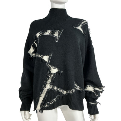 Allsaints Fringed Black A Star Sweater Size M