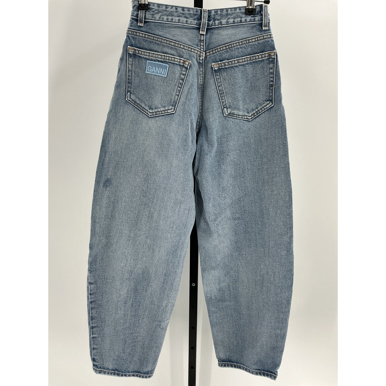 Ganni Blue Light Slub High Waist Pocket Pants Size 32