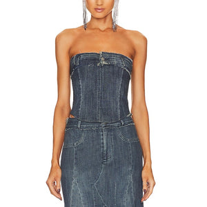 Miaou Frayed Blue Cammie Corset Size M