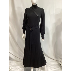 Nicholas 'Sakina' Black Hook-Detailed Wool And Cotton-Blend Turtleneck Maxi Dress Size S