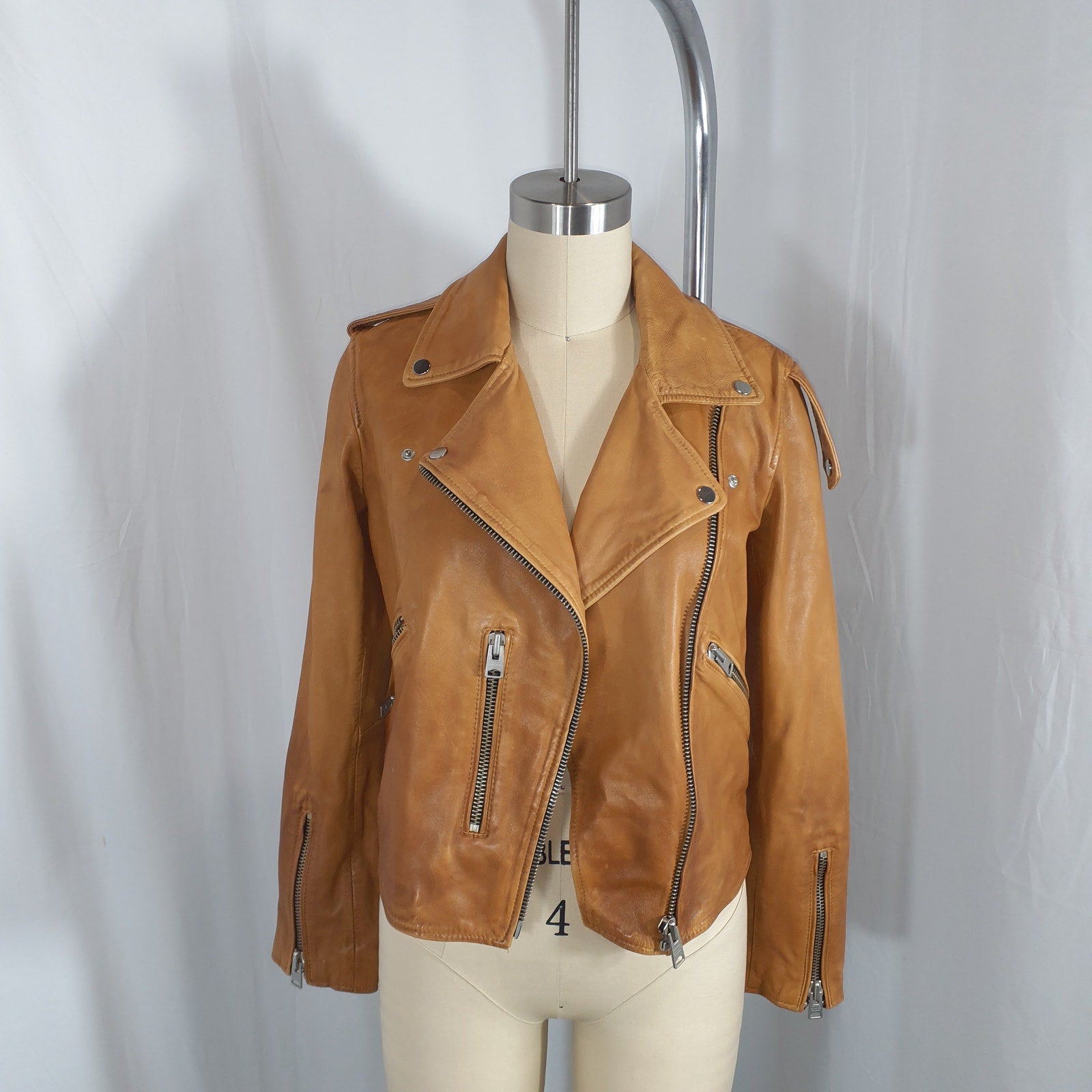 Allsaints 'Fern Dipdye' Brown Leather Biker Jacket Size 4