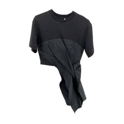 Alexander Mcqueen Black Cotton Ss Crewneck W Side Drape Dtl Size 42