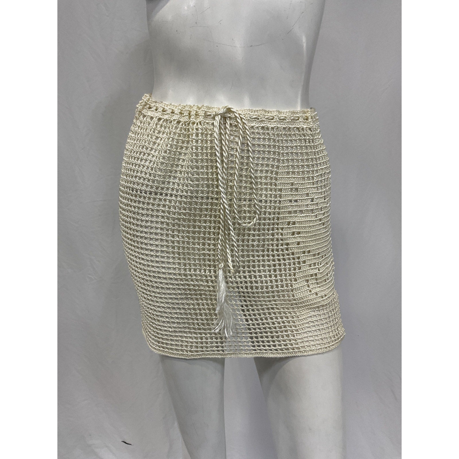 My Beachy Side Crochet White Polyester Butterfly Mini Skirt Size M / L