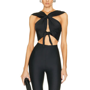 Rta Sleek Black Tiago Wrap Blouse Size M