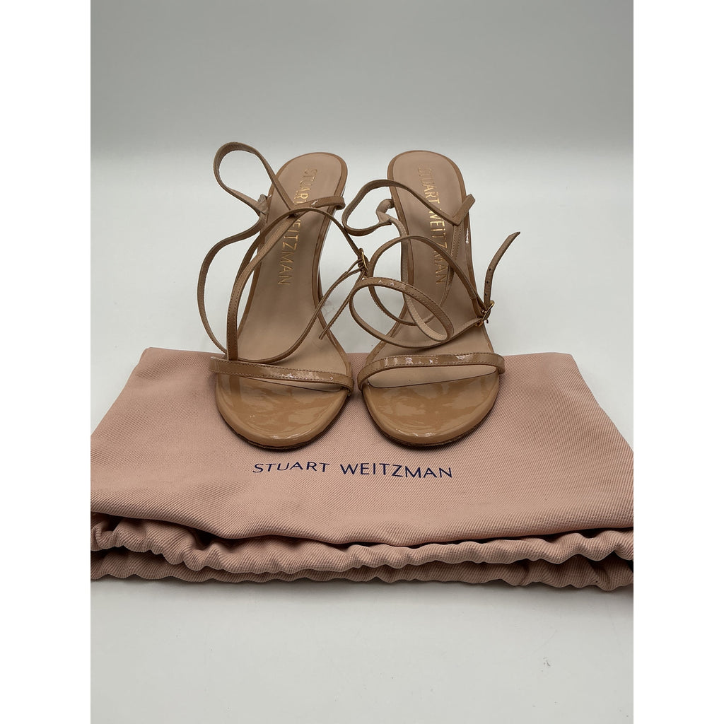 Stuart Weitzman 'Merinda' Tan Leather Heeled Sandals Size 7.5