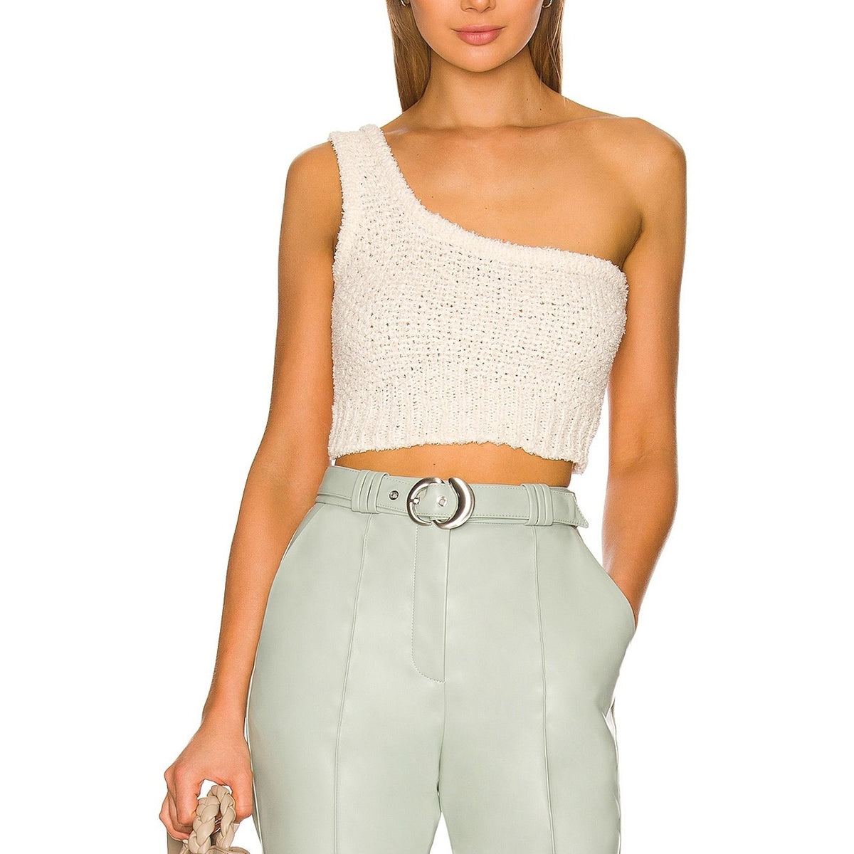Simkhai Asymmetric Cream Knit Delilah Crop Top Size S NWT