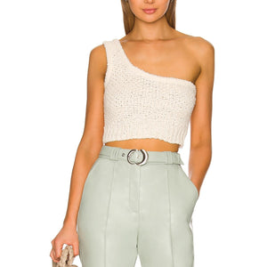 Simkhai Asymmetric Cream Knit Delilah Crop Top Size S NWT