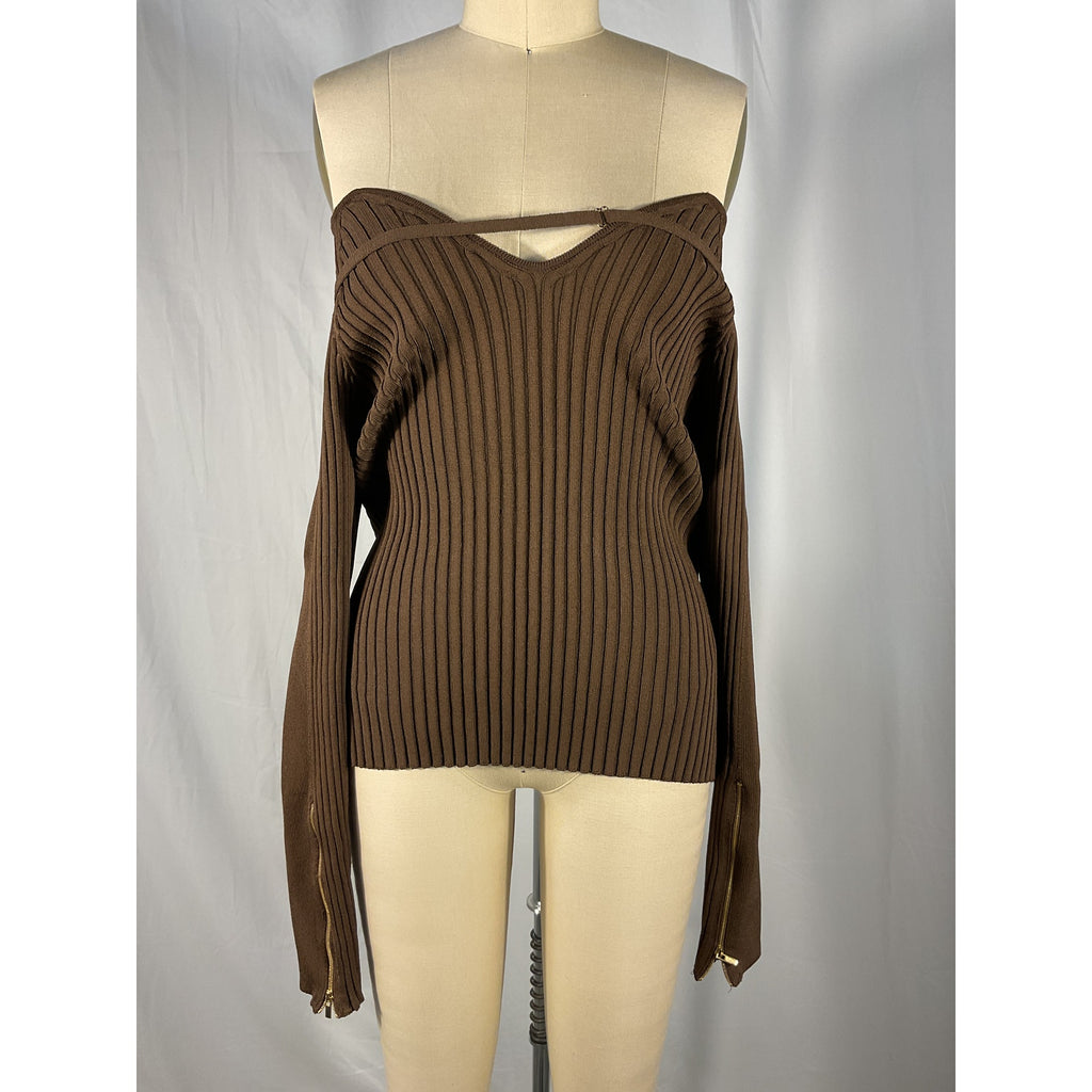 Jacquemus 'La Maille Oro' Brown Long Sleeve Off Shoulder Blouse Size 40