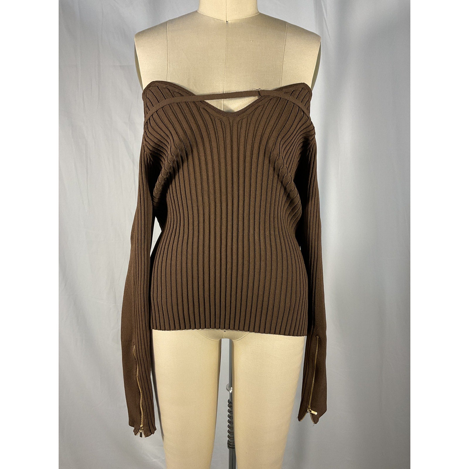 Jacquemus 'La Maille Oro' Brown Long Sleeve Off Shoulder Blouse Size 40