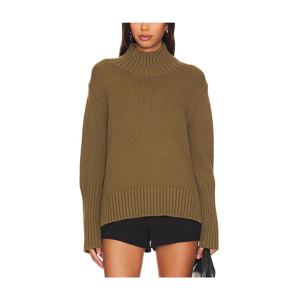 White + Warren High Rib Green Turtleneck Size S