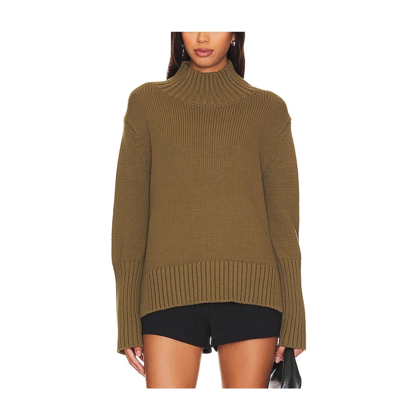 White + Warren High Rib Green Turtleneck Size S