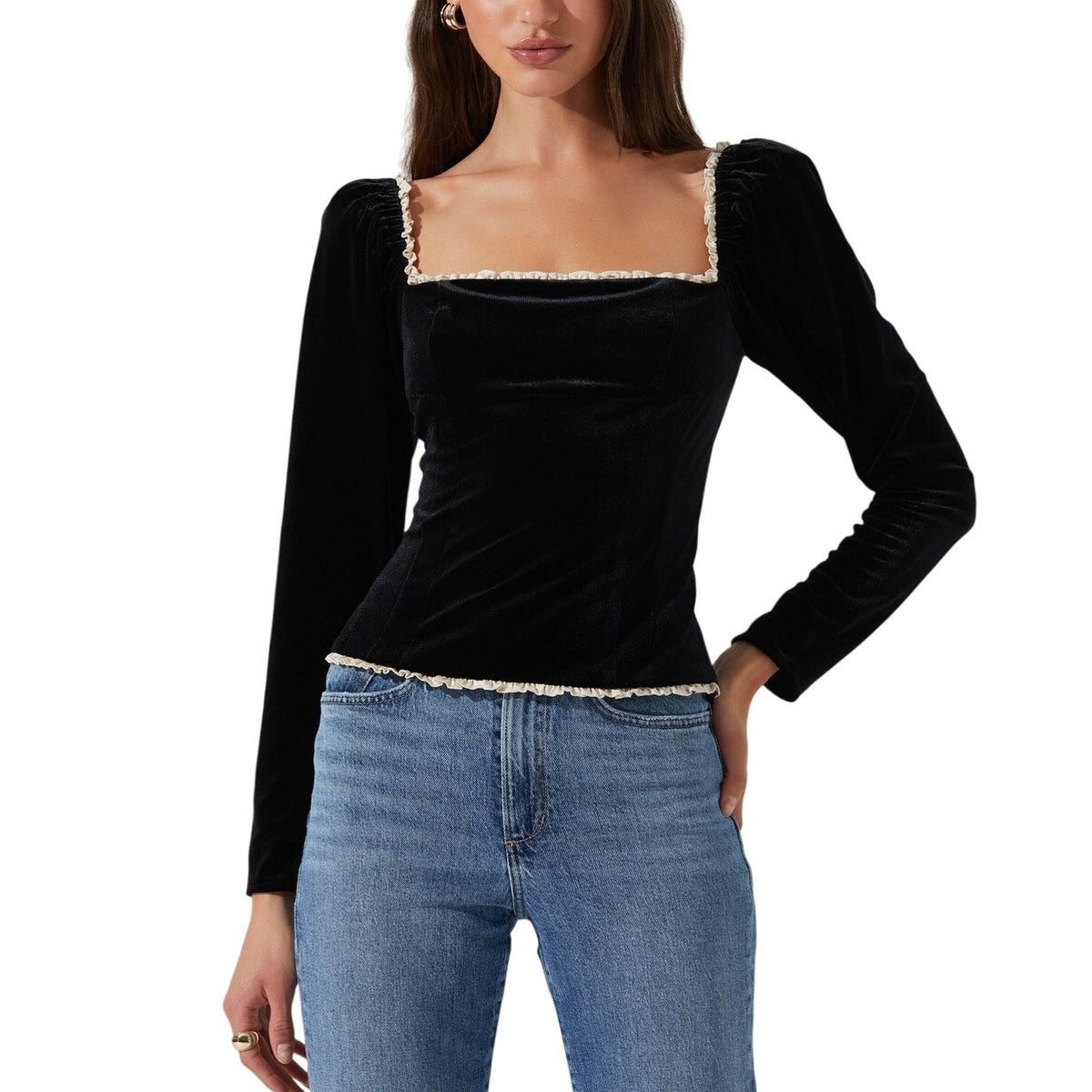 Astr The Label Velvet Black Briella Corset Top Size M