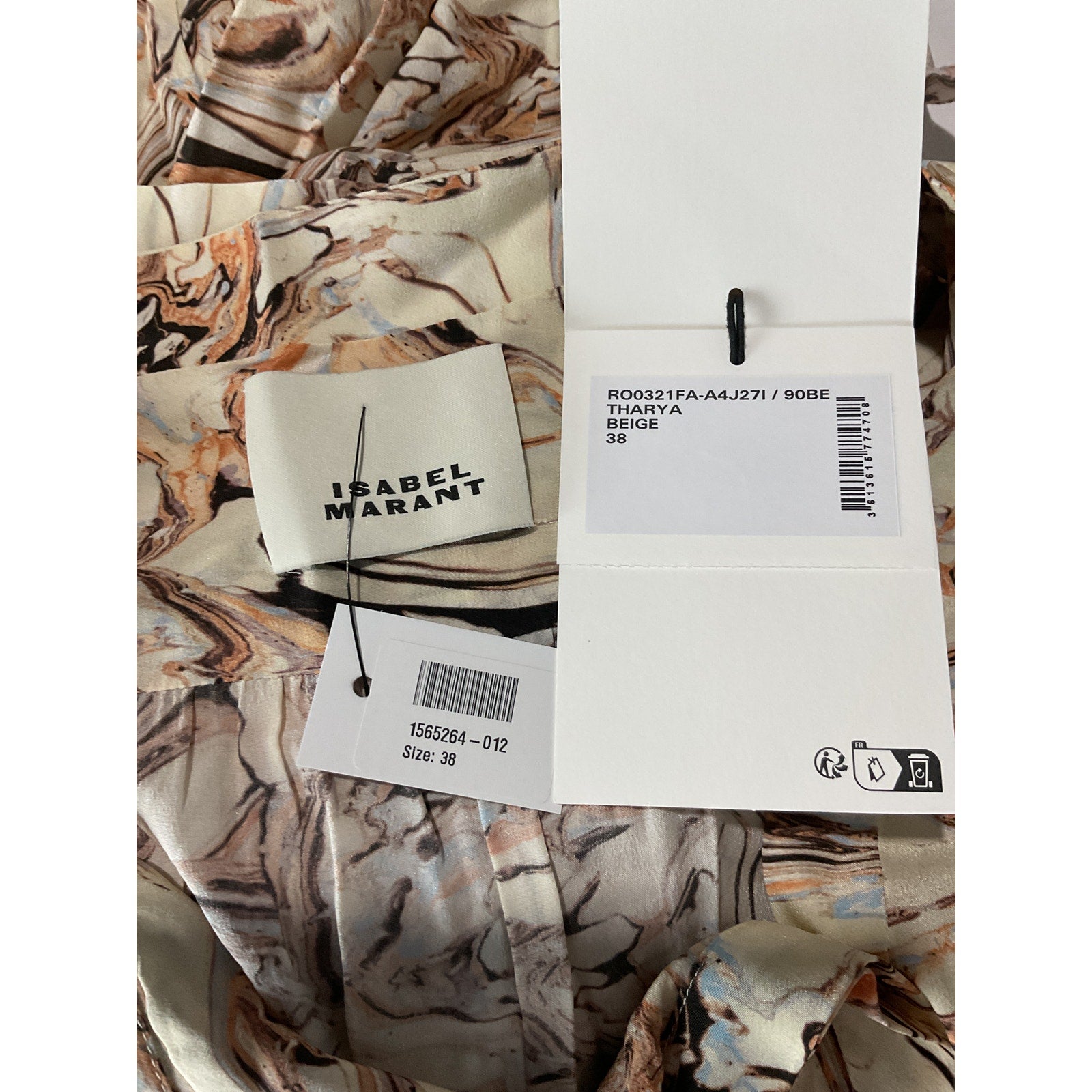 Isabel Marant 'Tharya' Beige Silk Asymmetric Printed Crepe De Chine Mini Dress Size 38 - NWT